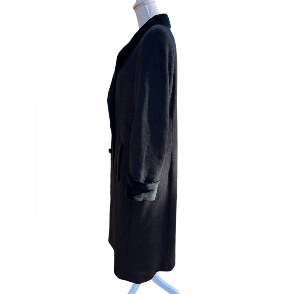 Liz Claiborne 100% Wool Long Coat Petite 12P Velvet Trim Double Breasted - Picture 13 of 17